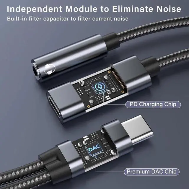 Alt view image 2 of 7 - USB C to 3.5mm Female Headphone and Charger Adapter 2-in-1 Type USBC to Aux Audio Jack Hi-Res DAC Adapter and Fast Charging Dongle Cable Compatible with iPhone 16/15 Pro Max Galaxy S22 S21 S20 Pixel