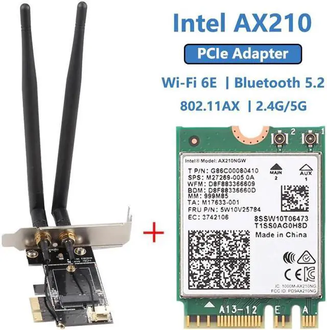 Main image of Desktop Wi-Fi 6 Intel AX210 PCIe WiFi Adapter Bluetooth 5.2 3000Mbps 802.11ax AX210NGW Wireless Wifi 6E Card Windows 10 Linux