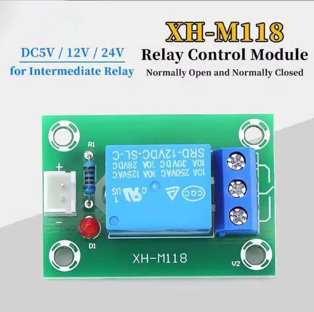 Alt view image 2 of 6 - XH-M118 Relay Module: 5V, 12V, 24V power supply, output 1 channel, normally open and normally closed, 10A, wire connection