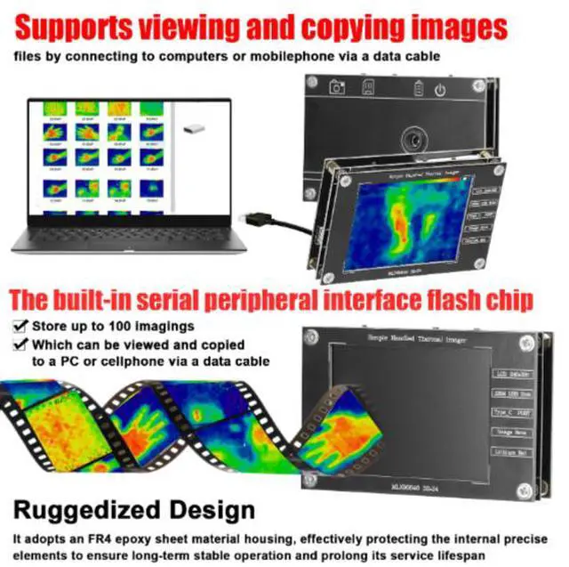 Alt view image 4 of 6 - Handheld multi-functional 2.8 thermal imager MLX90640 digital infrared thermal imaging temperature detection inspection tool