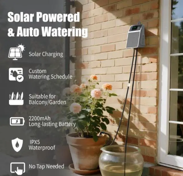 Alt view image 2 of 5 - Solar-powered drip irrigation system, automatic outdoor gardening watering device, potting plant watering kit, water droplet timing irrigation system