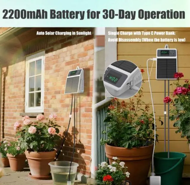 Alt view image 3 of 5 - Solar-powered drip irrigation system, automatic outdoor gardening watering device, potting plant watering kit, water droplet timing irrigation system