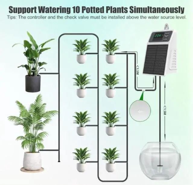 Alt view image 4 of 5 - Solar-powered drip irrigation system, automatic outdoor gardening watering device, potting plant watering kit, water droplet timing irrigation system