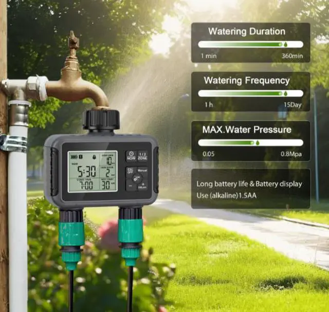 Alt view image 2 of 5 - New model irrigation timer dual outlet water valve outdoor garden intelligent watering controller automatic flower waterer
