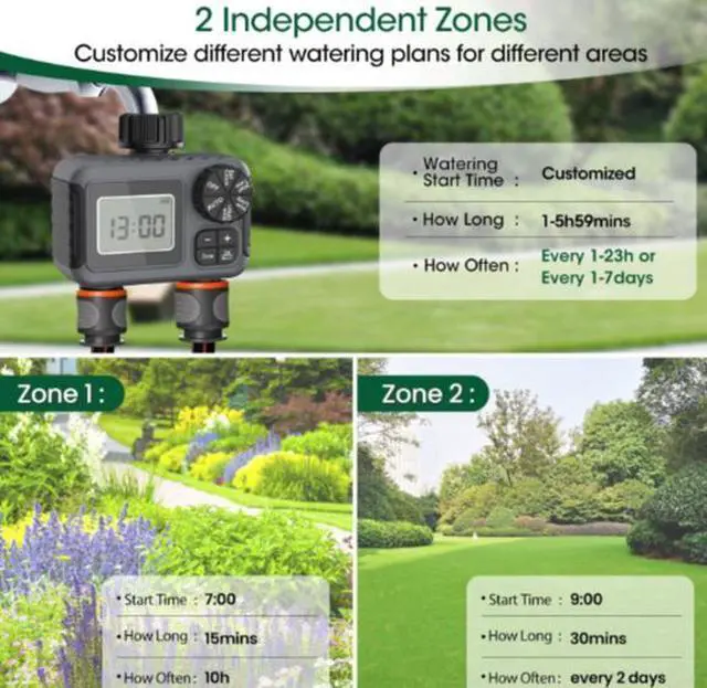 Alt view image 4 of 5 - Irrigation Timer Compact Version Dual Outlet Valve Outdoor Garden Smart Watering Controller Automatic Flower Watering Device