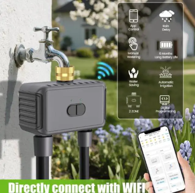 Alt view image 3 of 6 - Irrigation Flower Watering Device - Dual-Way Wi-Fi Smart Timer Adjustable Split-Control for Courtyard and Garden - IP55 Watering for Plants