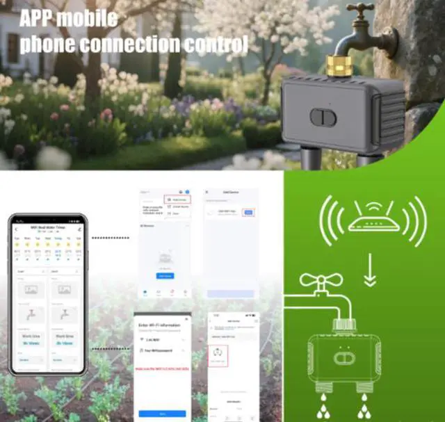 Alt view image 4 of 6 - Irrigation Flower Watering Device - Dual-Way Wi-Fi Smart Timer Adjustable Split-Control for Courtyard and Garden - IP55 Watering for Plants
