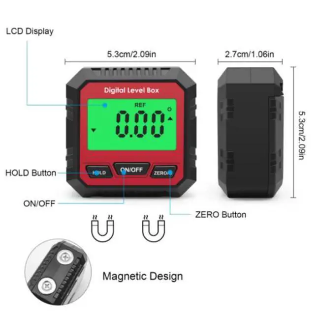 Alt view image 6 of 7 - Magnetic-powered digital angle gauge, portable mini electronic slope gauge, multi-functional high-precision angle measuring instrument red 1.5V
