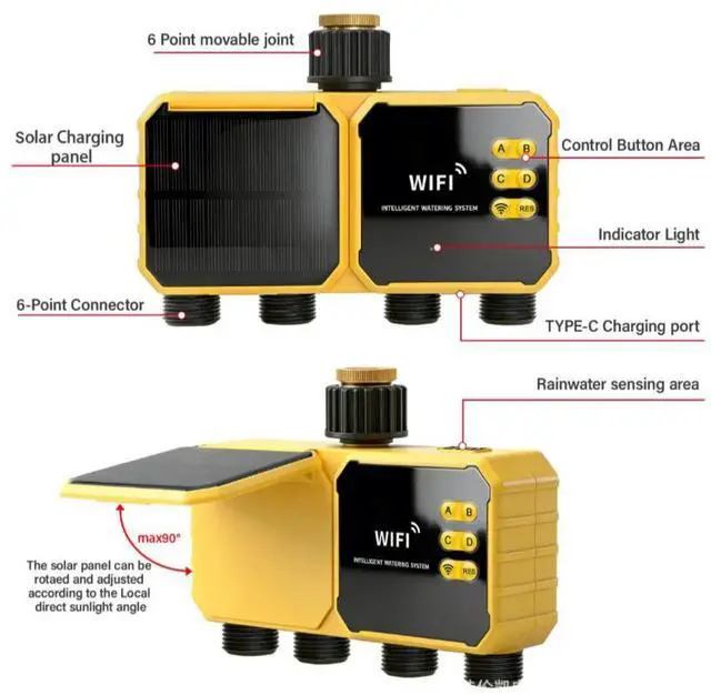 Alt view image 2 of 5 - WiFi-connected micro-sprinkler solar-powered four-valve timer for garden, pool, and vegetable patch irrigation control