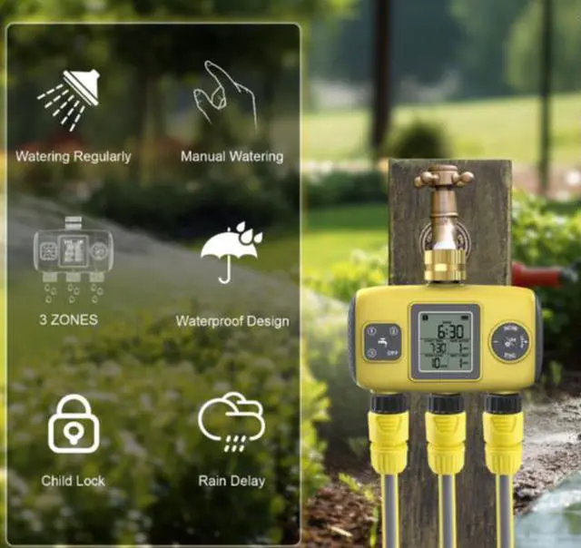 Alt view image 2 of 5 - Intelligent timed gardening automatic watering three-way irrigation watering timer outdoor garden and yard controller for plants