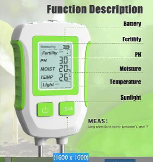 Alt view image 4 of 5 - High-precision 5-in-1 soil testing instrument - dual-needle high-precision moisture meter for temperature, humidity, pH, fertility and light intensity measurement