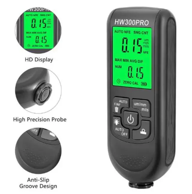 Alt view image 3 of 7 - HW-300PRO High Precision Coating Thickness Gauge, Anti-Slip Paint Film Tester, Dry Film Thickness Gauge, Thickness Measuring Instrument, Thickness Gauge