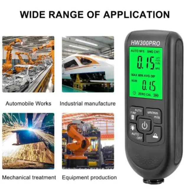 Alt view image 4 of 7 - HW-300PRO High Precision Coating Thickness Gauge, Anti-Slip Paint Film Tester, Dry Film Thickness Gauge, Thickness Measuring Instrument, Thickness Gauge