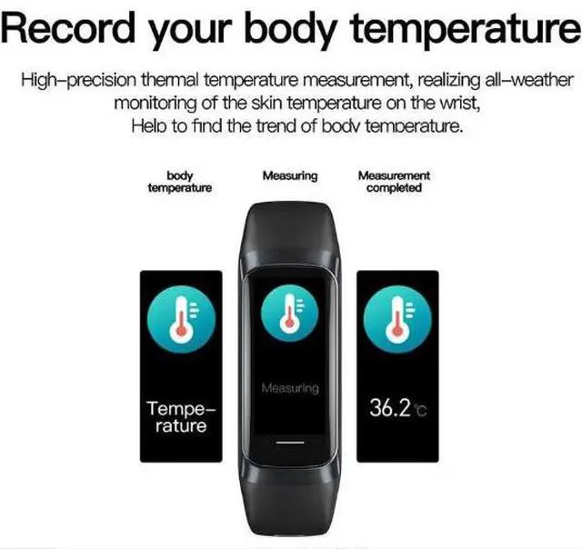 Alt view image 3 of 5 - New hit product C60 - Smart Temperature Monitoring Bracelet for Blood Pressure, Heart Rate, Oxygen Level, Sleep and Physical Activity Tracking and Step Counting for Health Monitoring