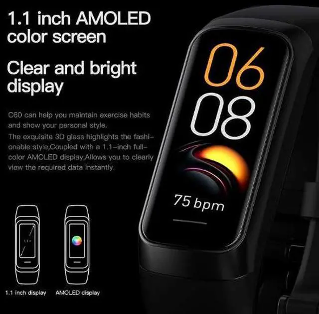 Alt view image 4 of 7 - New hit product C60 - Smart Temperature Monitoring Bracelet for Blood Pressure, Heart Rate, Oxygen Level, Sleep and Physical Activity Tracking and Step Counting for Health Monitoring purple