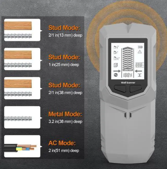 Alt view image 4 of 6 - New model multi-functional wall detector - stud detector - wire detector - wall metal detector Grey