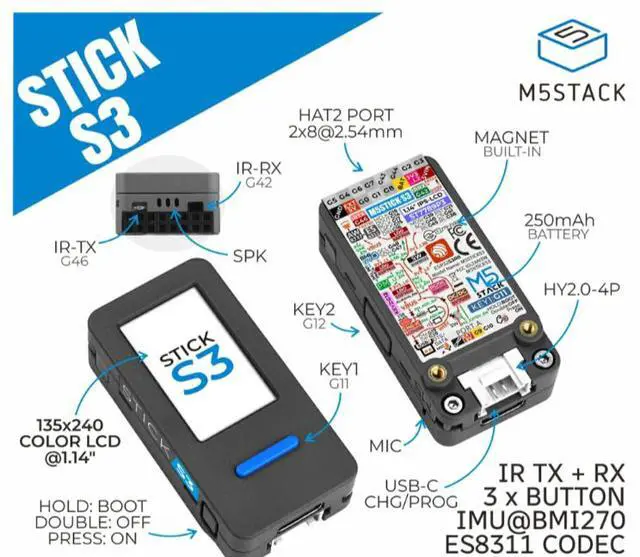 Alt view image 2 of 5 - M5Stack M5Sticks3 StickS3 ESP32S3 Mini loT Development Kit
