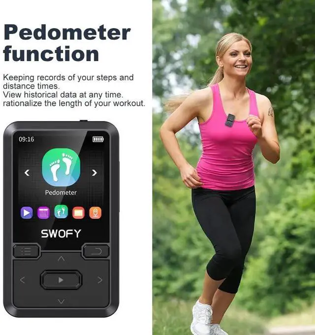 Alt view image 2 of 7 - 32GB Clip Mp3 Player with Bluetooth 5.0, Mini Portable Wearable Mp3 Player with FM Radio Recording, Music mp3 Player for Kids with Pedometer Mp3 and Mp4 Player, Max 128GB TF Card (Black)