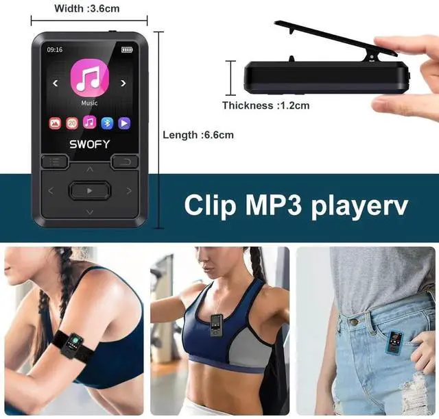 Alt view image 3 of 7 - 32GB Clip Mp3 Player with Bluetooth 5.0, Mini Portable Wearable Mp3 Player with FM Radio Recording, Music mp3 Player for Kids with Pedometer Mp3 and Mp4 Player, Max 128GB TF Card (Black)