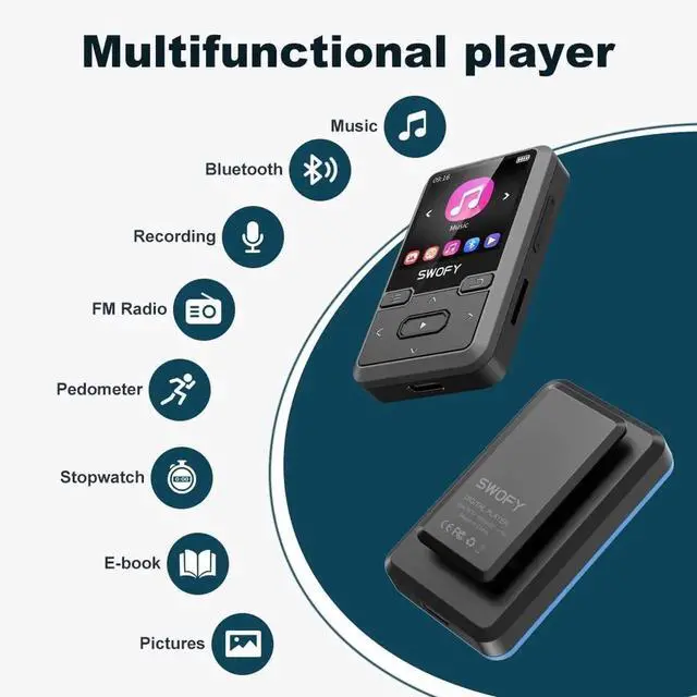 Alt view image 4 of 7 - 32GB Clip Mp3 Player with Bluetooth 5.0, Mini Portable Wearable Mp3 Player with FM Radio Recording, Music mp3 Player for Kids with Pedometer Mp3 and Mp4 Player, Max 128GB TF Card (Black)