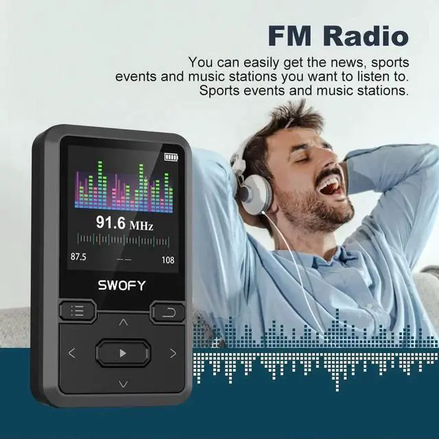 Alt view image 6 of 7 - 32GB Clip Mp3 Player with Bluetooth 5.0, Mini Portable Wearable Mp3 Player with FM Radio Recording, Music mp3 Player for Kids with Pedometer Mp3 and Mp4 Player, Max 128GB TF Card (Black)