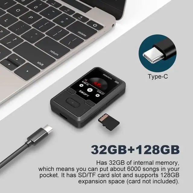 Alt view image 7 of 7 - 32GB Clip Mp3 Player with Bluetooth 5.0, Mini Portable Wearable Mp3 Player with FM Radio Recording, Music mp3 Player for Kids with Pedometer Mp3 and Mp4 Player, Max 128GB TF Card (Black)
