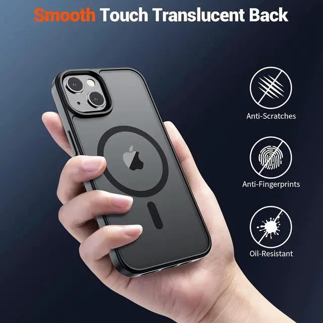 Alt view image 4 of 6 - Magnetic for iPhone 14 Case & iPhone 13 Case (Compatible with MagSafe)(Military Grade Drop Protection) Translucent Matte Shockproof Phone Cover,Black