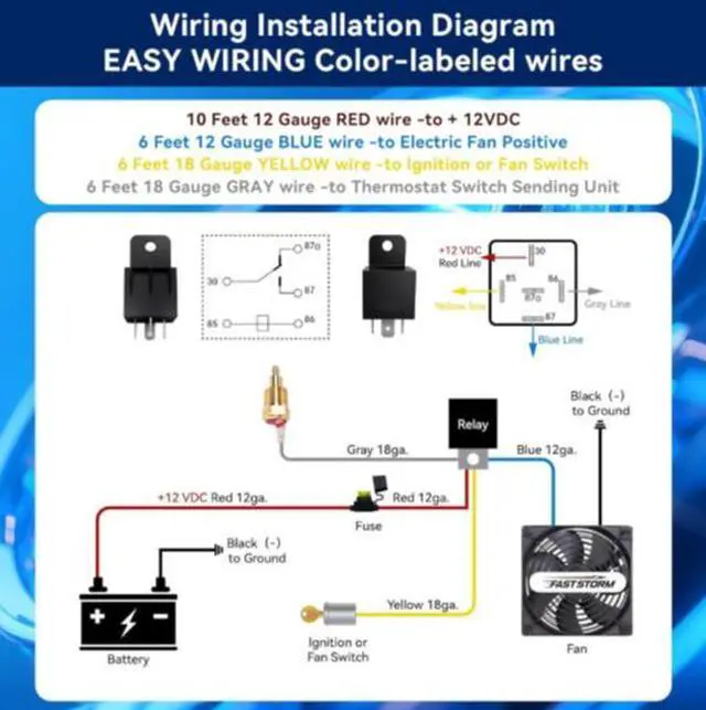 Alt view image 4 of 5 - Electric fan relay kit 12V 60A electric radiator cooling waterproof fan relay kit with thermostat