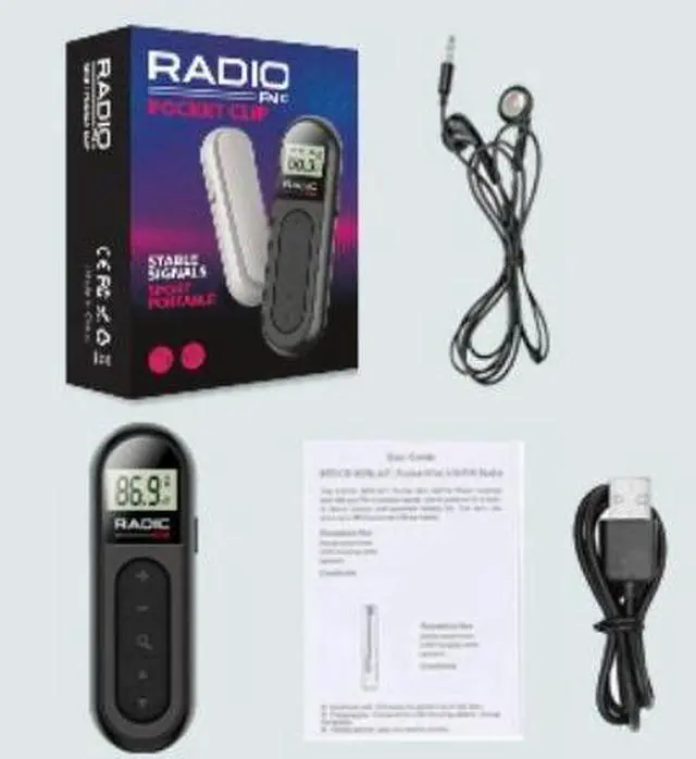Alt view image 4 of 4 - Rechargeable mini portable radio, small pocket-sized, compact, portable, for the elderly, with FM frequency band and back clip for meetings