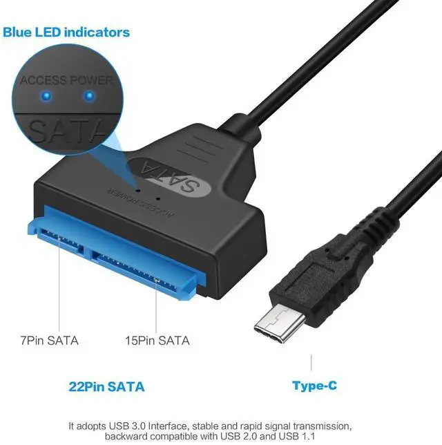 Alt view image 4 of 5 - USB 3.0 SATA 3 Cable Sata to USB 3.0 Adapter Up to 6 Gbps Support 2.5 Inches External HDD SSD Drive 22 Pin Sata III Cable To Type-c