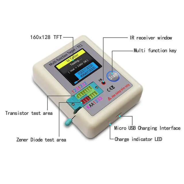 Alt view image 3 of 5 - Multifunctional transistor tester LCR-TC1 with full-color screen graphic display for ESR (resonance frequency) and capacitance measurement