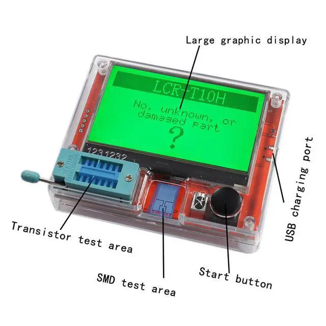 Alt view image 3 of 5 - Multifunctional large-screen graphic display, transistor resistance and capacitance MOS tester LCR-T10H with lithium battery