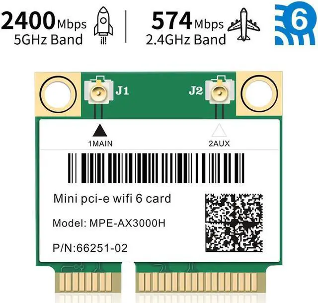 Alt view image 2 of 5 - Mini PCIE Wi-Fi 6 Bluetooth 5.0 MPE-AX3000 WifI Card Wireless Dual Band 3000Mbps Half Mini PCI-E Network Wlan WIFI Card, 802.11ax/ac 2.4Ghz/5Ghz Adapter MU-MIMO,OFDMA, Windows 10 64bit For laptop
