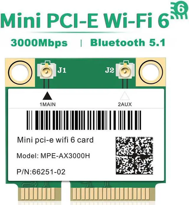 Main image of Mini PCIE Wi-Fi 6 Bluetooth 5.0 MPE-AX3000 WifI Card Wireless Dual Band 3000Mbps Half Mini PCI-E Network Wlan WIFI Card, 802.11ax/ac 2.4Ghz/5Ghz Adapter MU-MIMO,OFDMA, Windows 10 64bit For laptop