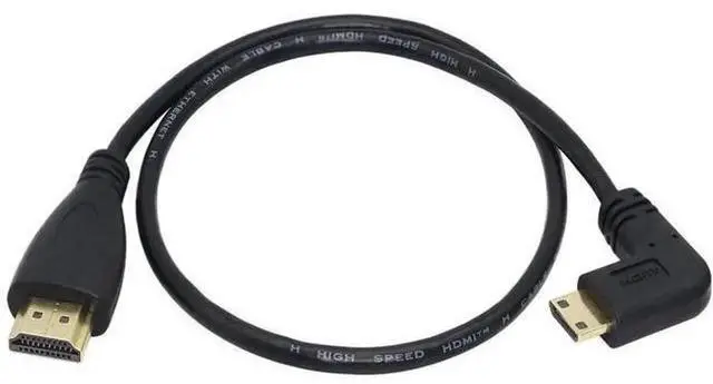 Main image of 50cm (19.6 Inch) Left Angle Mini HDMI Male to Standard HDMI Male High Speed Cable, Gold-Plated Contacts, Black
