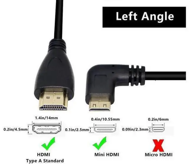 Alt view image 6 of 6 - 50cm (19.6 Inch) Left Angle Mini HDMI Male to Standard HDMI Male High Speed Cable, Gold-Plated Contacts, Black