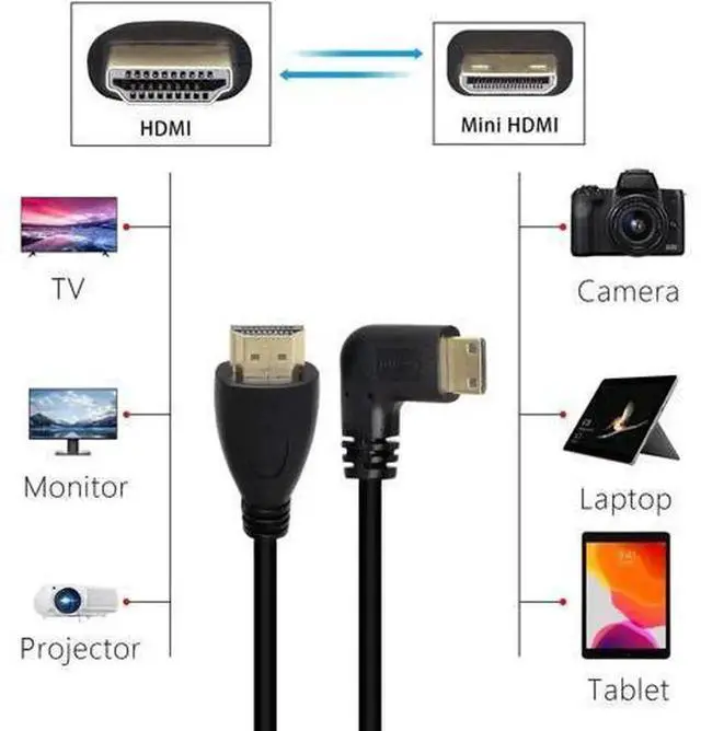 Alt view image 5 of 6 - 50cm (19.6 Inch) Left Angle Mini HDMI Male to Standard HDMI Male High Speed Cable, Gold-Plated Contacts, Black