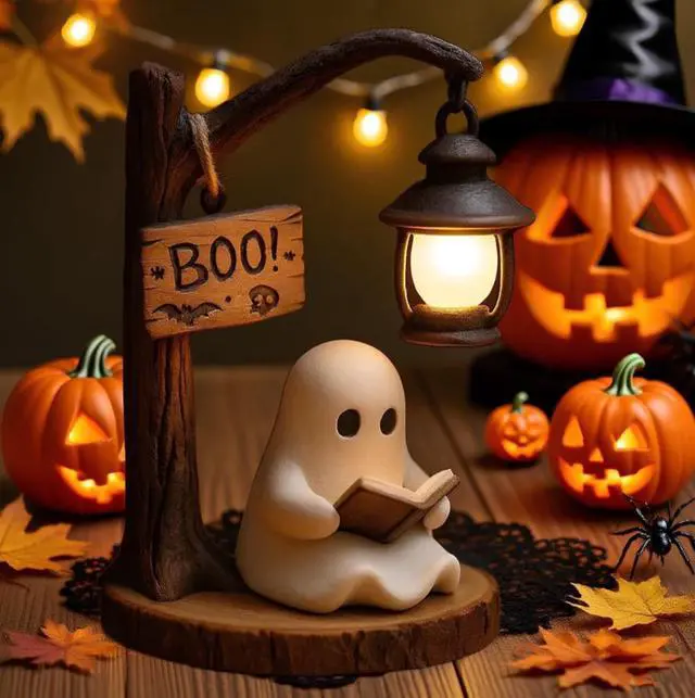 Alt view image 4 of 4 - Cute Ghost Reading Lantern - Halloween Ghost Spirit Reading and Reading Book Decoration Item