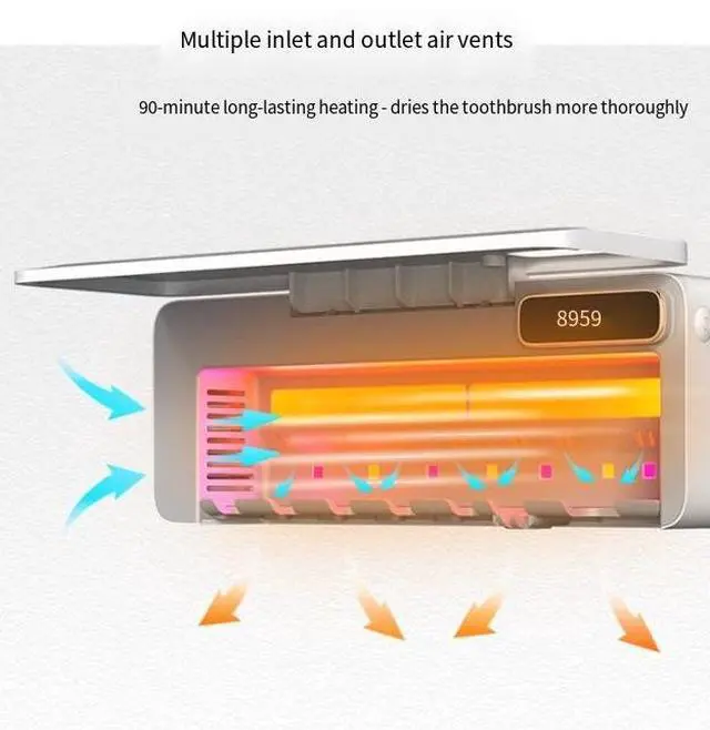 Alt view image 3 of 4 - Toothbrush sterilizer - UV disinfection box - Bacterial sterilization - Automatic drying - Electric bathroom storage rack - Wall-mounted - No drilling required