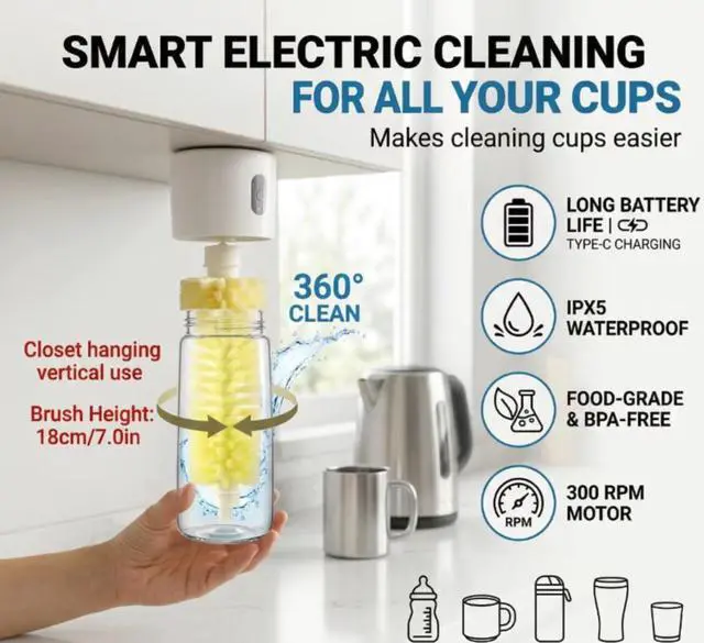 Alt view image 2 of 2 - Daily necessities gap brush, electric cup brush, multi-functional cleaning brush, water cup, glass cup brush, baby bottle brush