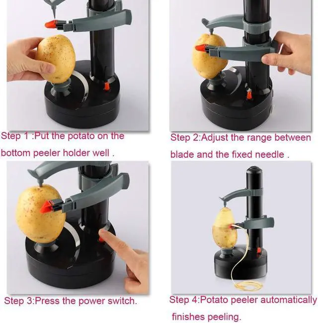 Alt view image 6 of 6 - Pelador de patatas eléctrico giratorio automático de patatas Apple Fruta Vegetales Peeling Machine Acero inoxidable Cocina Peeler Tool (blanco) black