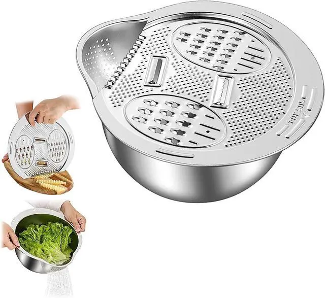 Main image of Cuenco colador para lavadora de arroz mejorado, cuenco de lavado para quinua, enjuague de acero inoxidable con escurridor lateral, colador pequeño para limpiar frutas, verduras y frijoles, colador de