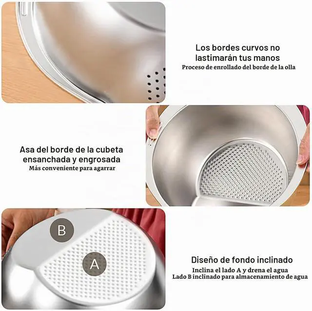 Alt view image 6 of 6 - Cuenco colador para lavadora de arroz mejorado, cuenco de lavado para quinua, enjuague de acero inoxidable con escurridor lateral, colador pequeño para limpiar frutas, verduras y frijoles, colador de