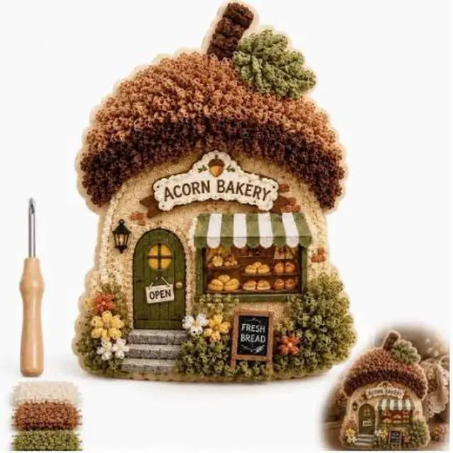 Main image of Whimsical Village 3D Fabric Poke Art Kit - A delightful 3D fabric poke art kit for kids. Fdiy