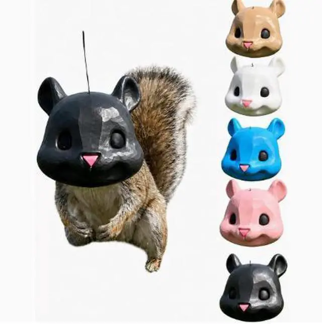 Main image of Squirrel Head Feeder - Hanging Animal Feeder with Plastic Construction black