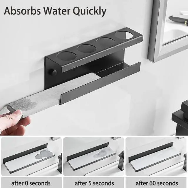 Alt view image 4 of 5 - Toothbrush holder with water-absorbing diatomite base. Wall-mounted electric toothbrush holder for bathroom without drilling holes. Suction cup-shaped mouthwash cup.