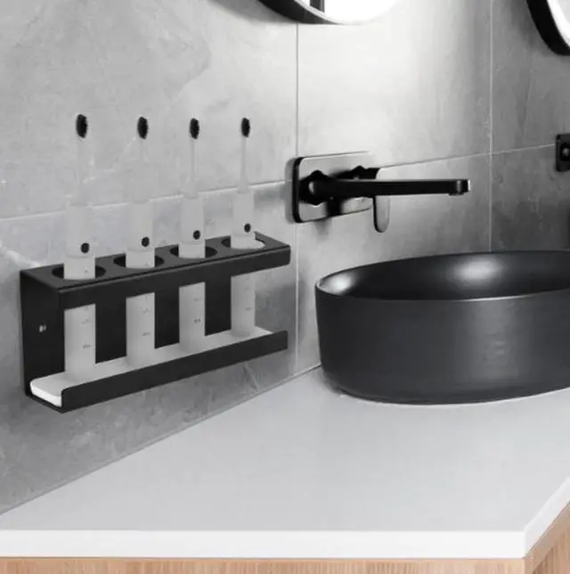 Alt view image 2 of 5 - Toothbrush holder with water-absorbing diatomite base. Wall-mounted electric toothbrush holder for bathroom without drilling holes. Suction cup-shaped mouthwash cup.