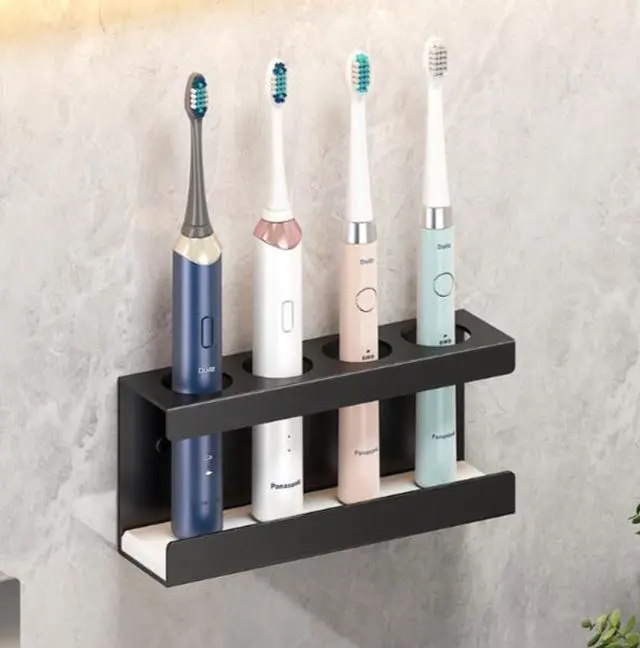 Alt view image 5 of 5 - Toothbrush holder with water-absorbing diatomite base. Wall-mounted electric toothbrush holder for bathroom without drilling holes. Suction cup-shaped mouthwash cup.