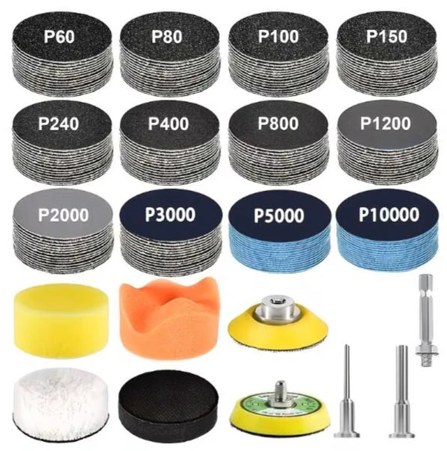 Alt view image 2 of 5 - 129 sets of 2-inch dual-purpose silicon carbide sandpaper for grinding and polishing set. Grind size: 60 - 10,000.