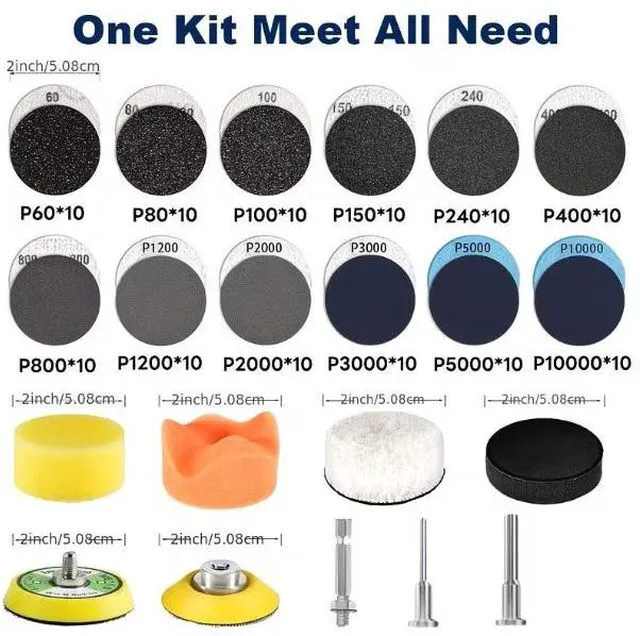 Main image of 129 sets of 2-inch dual-purpose silicon carbide sandpaper for grinding and polishing set. Grind size: 60 - 10,000.